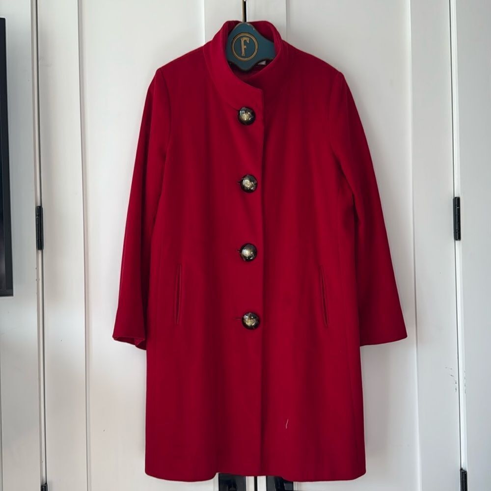 Fleurette Womens Red Loro Piana Wool Coat - 14